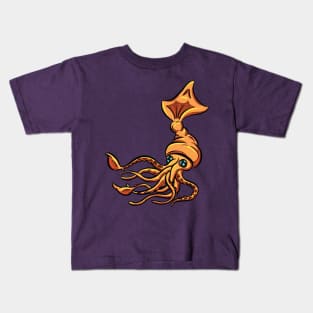 Giant Orange Squid Cartoon Illustration Kids T-Shirt